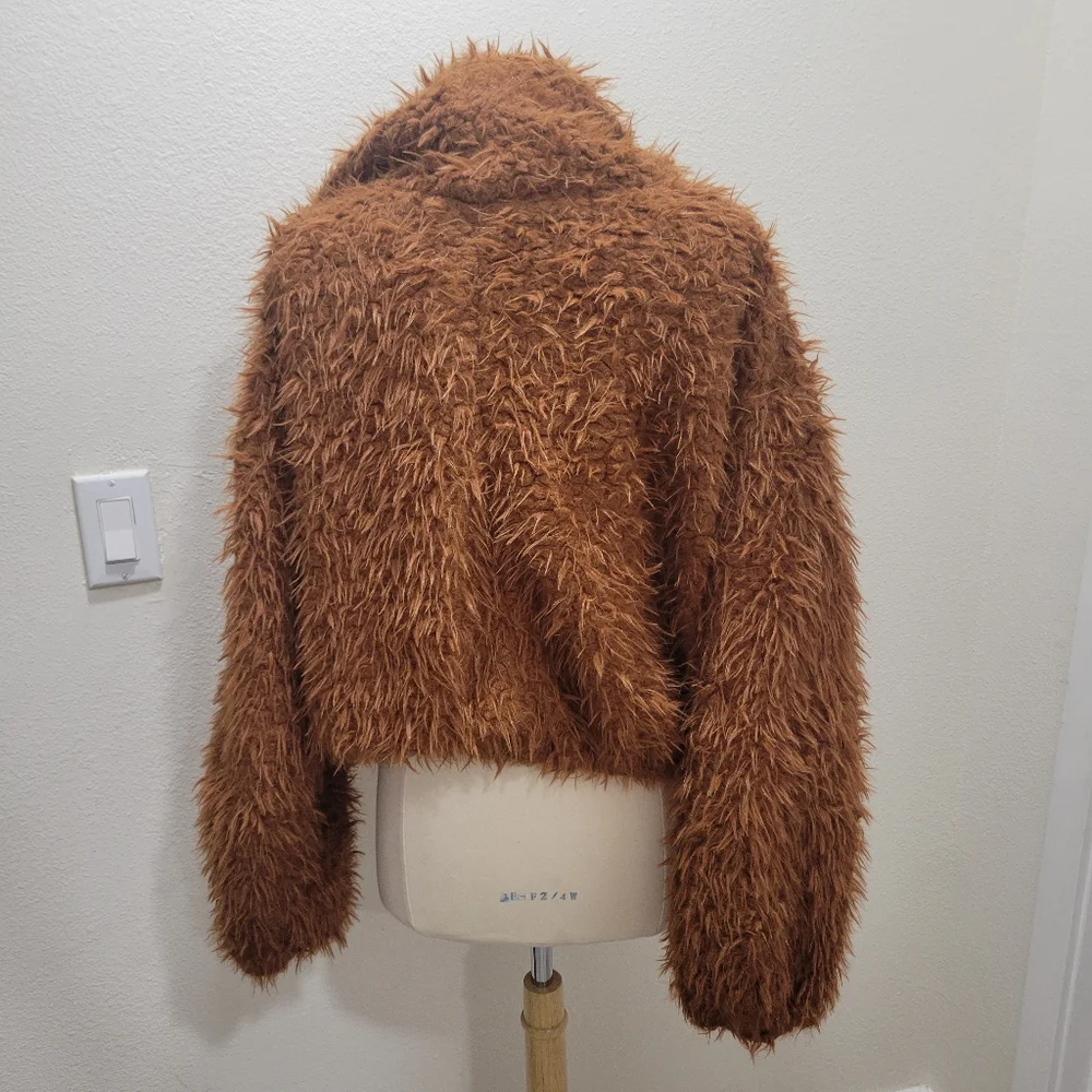 FREE PEOPLE One Zuri Parka Fuzzy Faux Fur Jacket Hooded Rust Coat - Picture 5 of 9